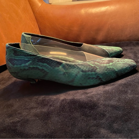 Miista see through clear green leather snakeskin pumps kitten heels - Picture 10 of 15